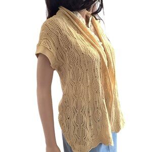 (6 for $25) Ruby Rd. Petite Pointelle Open Cardigan in Shimmering Gold‎ size PM
